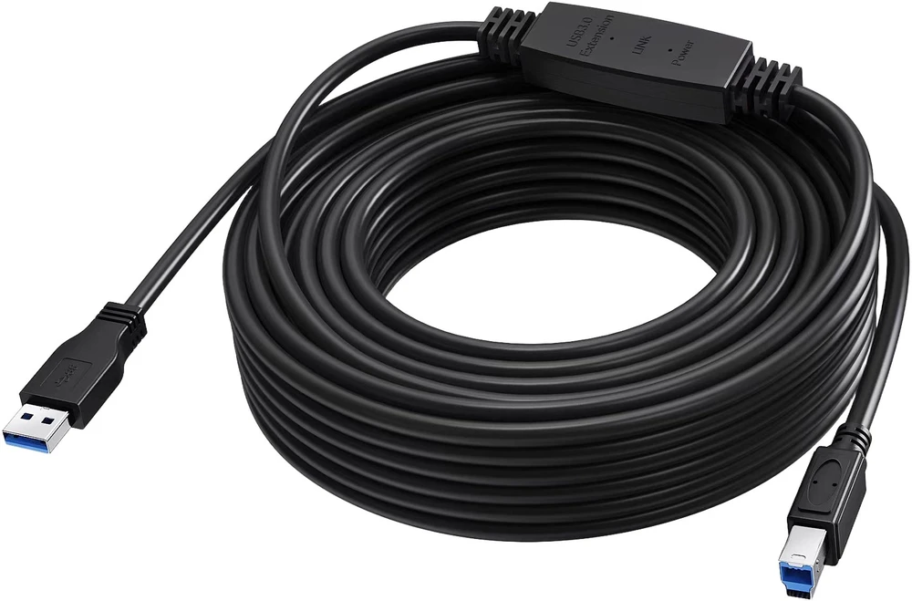 USB Vision 15 m USB 3.0 kabelis - aktyvus stiprintuvas kabelio viduje - nikeliuoti kištukai - pralaidumas 5 Gbps - USB A (m) į USB B (m) - skersmuo 5,5 mm - 28+24 awg - juodas (TC 15MUSB3.0+/BL)