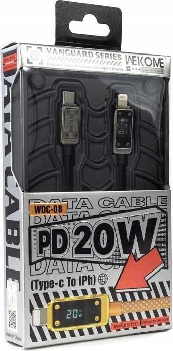 „WEKOME WDC-08 Vanguard“ serijos USB-C į žaibiškai greitą įkrovimą PD 20W 1m jungiamasis laidas, tamsinantis