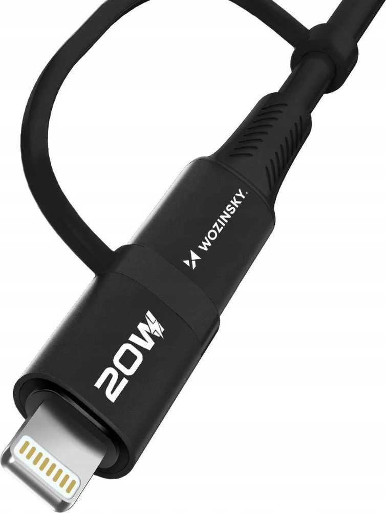 Wozinsky WNBAA 4in1 kabelis 2x USB-C 1x USB-A 1x Lightning 60W 1 m – juodos spalvos
