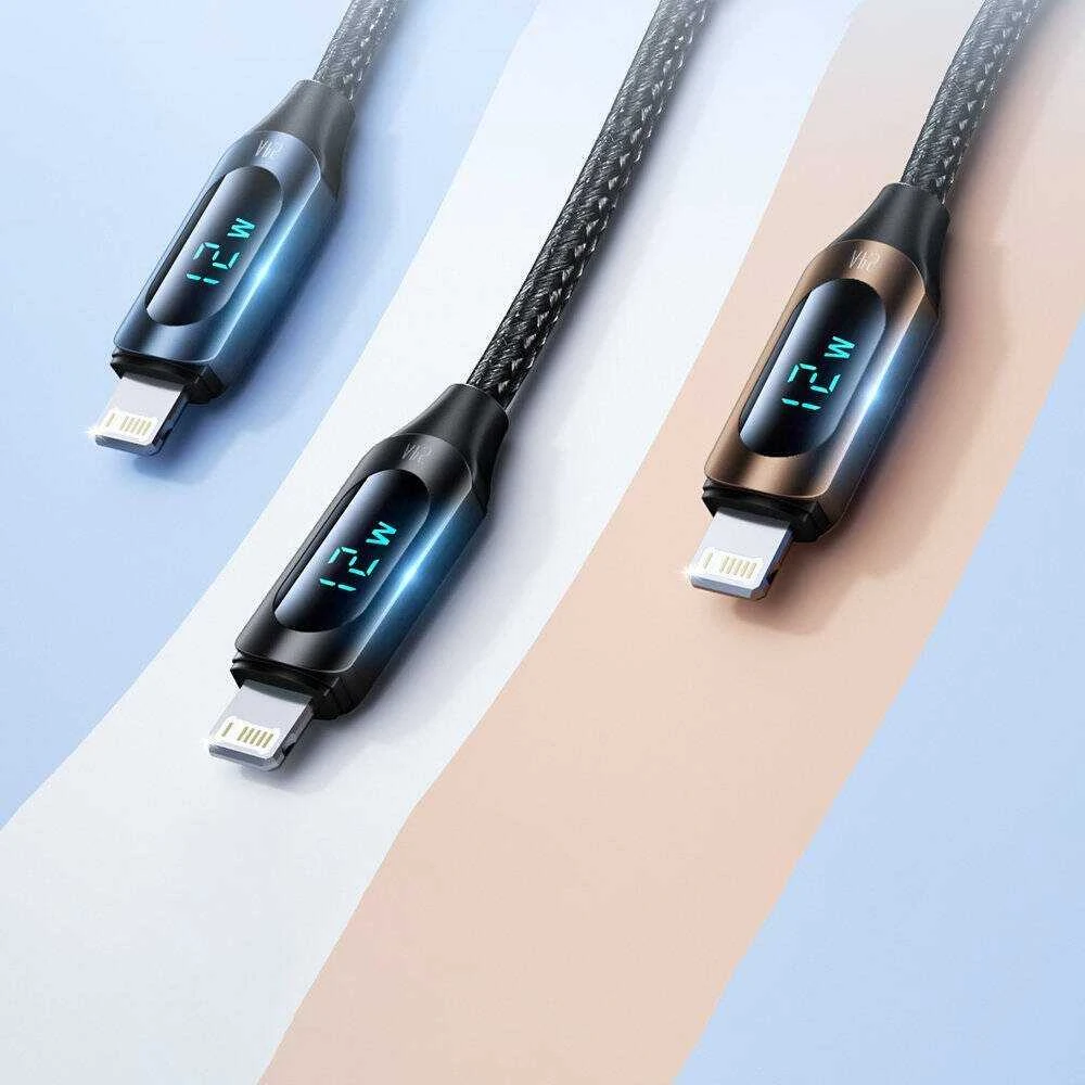 USB-A kabelis – Lightning Wozinsky WUALC2 su LED ekranu 2.4A 2m – juodos spalvos