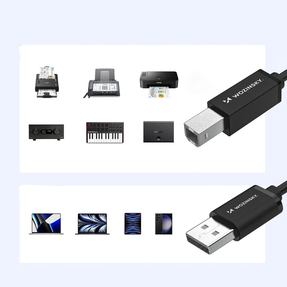 Wozinsky WKDDY3S USB-B - USB-A 480Mb/s kabelis 2m - juodas