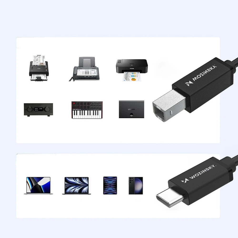 Wozinsky WKDDY1S USB-B - USB-C kabelis 1 m - juodas