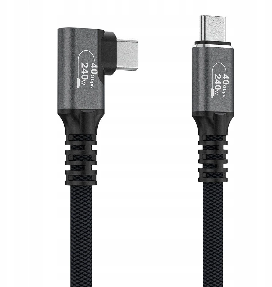 Wozinsky WPS3-UY41S USB-C USB4 40Gb/s 240W 1m 4K kampinis kabelis - Juodas