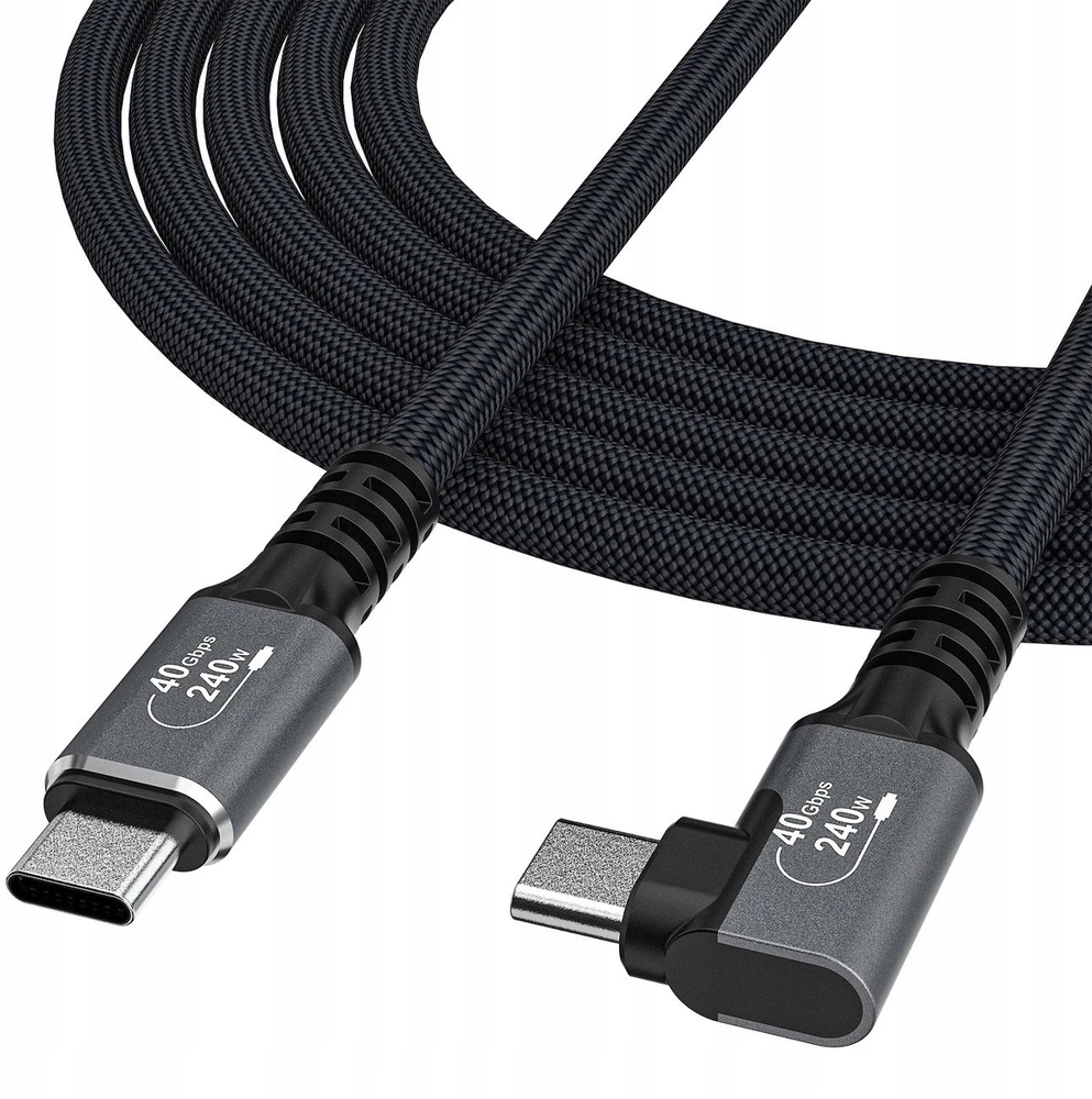 Wozinsky WPS3-UY41S USB-C USB4 40Gb/s 240W 1m 4K kampinis kabelis - Juodas