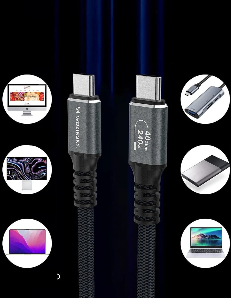 Wozinsky WPS-UY41S USB-C USB4 Cable 40Gb/s 240W 1m 4K - Juodas
