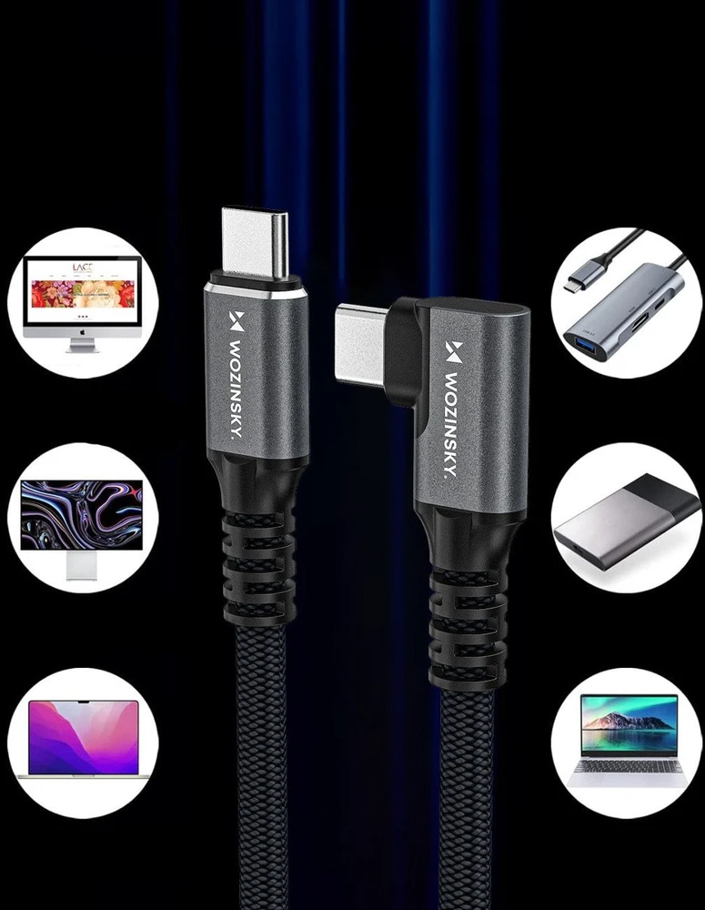 Wozinsky WPS3-UY41S USB-C USB4 40Gb/s 240W 1m 4K kampinis kabelis - Juodas