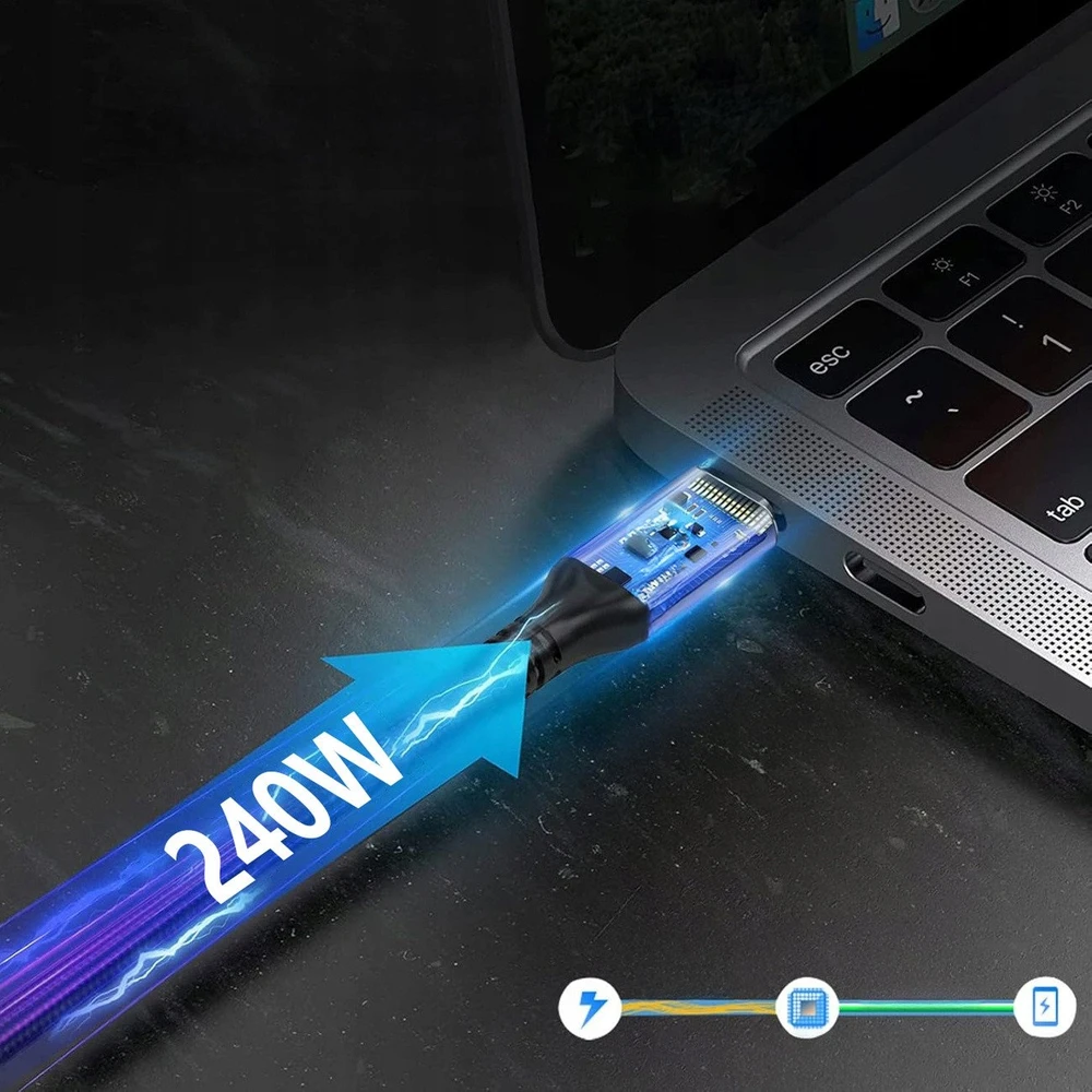Wozinsky WPS1-UY41S USB-C USB4 40Gb/s 240W 1.5m 4K kampinis kabelis - Juodas