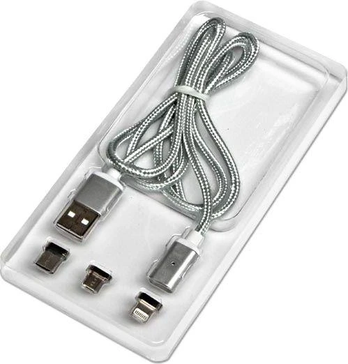 Kabelis USB Neutralle USB-A - USB-C + microUSB + Lightning 1 m Sidabrinė