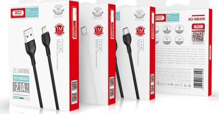 XO kabelis NB200 USB - Lightning 1,0m 2.1A juodos spalvos