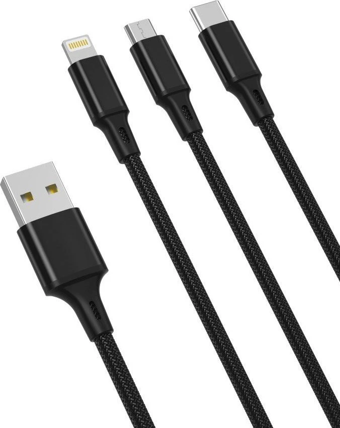XO 3in1 kabelis USB-C / Lightning / Micro 2.4A, 1.2m (juodas)