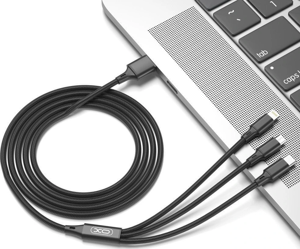XO 3in1 kabelis USB-C / Lightning / Micro 2.4A, 1.2m (juodas)