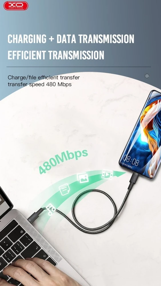 XO kabelis NB-Q199 PD USB-C – USB-C 1,5m 100W juodas