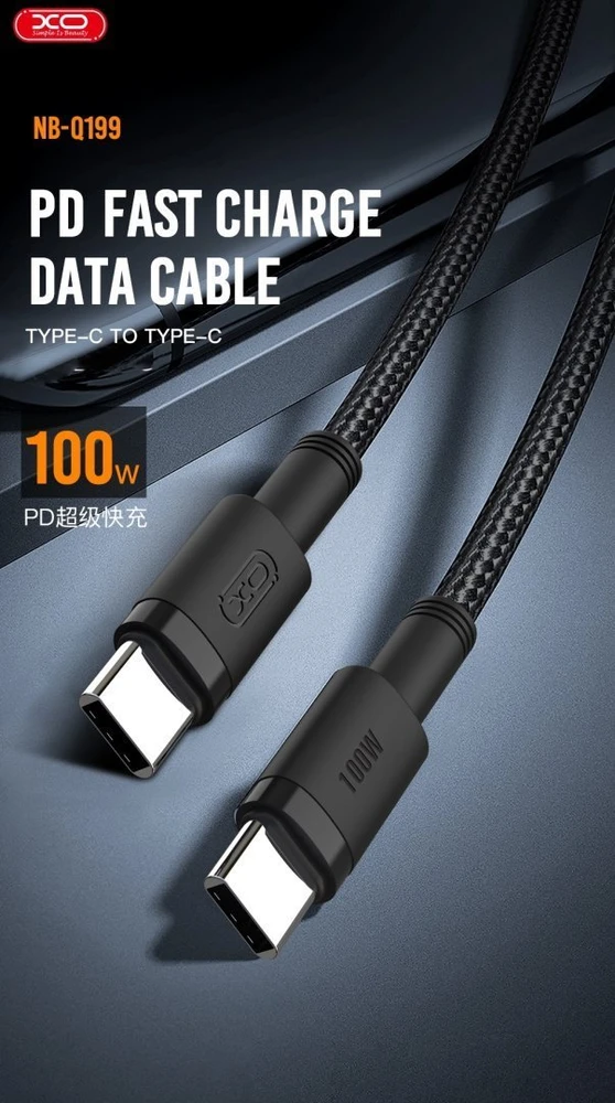 XO kabelis NB-Q199 PD USB-C – USB-C 1,5m 100W juodas