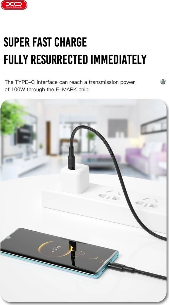 XO kabelis NB-Q199 PD USB-C – USB-C 1,5m 100W juodas