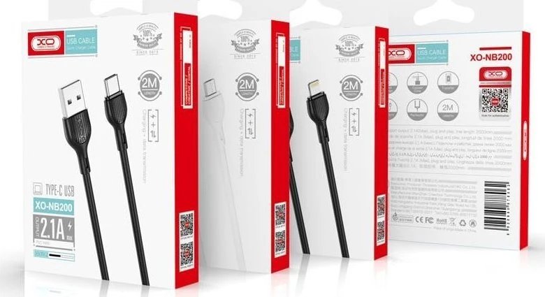 XO kabelis NB200 USB – Lightning 2,0m 2.1A baltas
