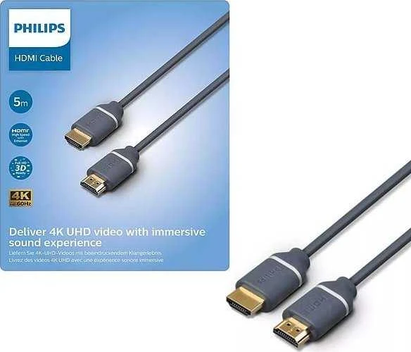 Laidas PHILIPS HDMI M, HDMI M, 5m, pilkas SWV5650G/00