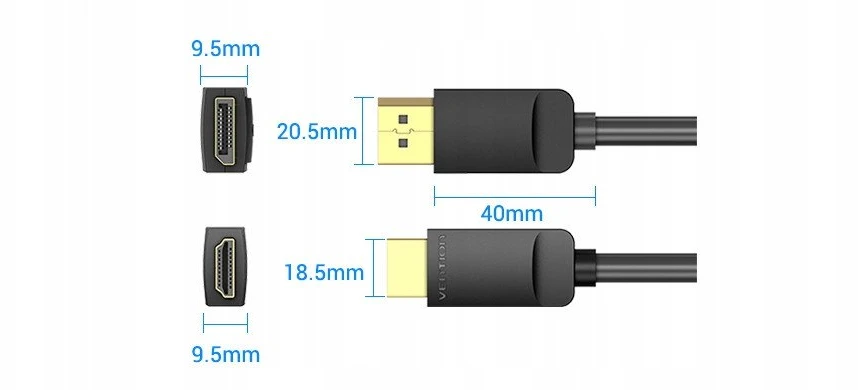 Vention DisplayPort į HDMI kabelis 3 m ventiliacijos HADBI (juodas)
