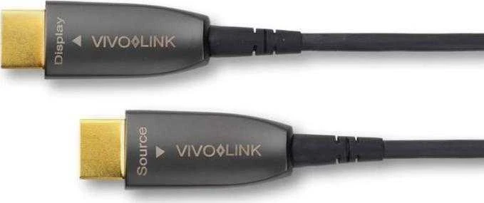 VivoLink optinio HDMI kabelio jungtys su Display ir Source žymomis