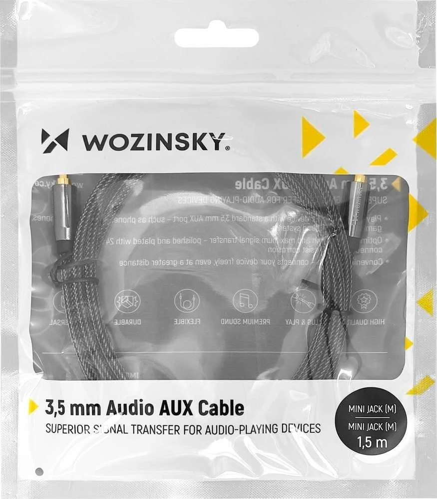 Wozinsky universal mini jack cable 2x AUX cable 3 m juodas
