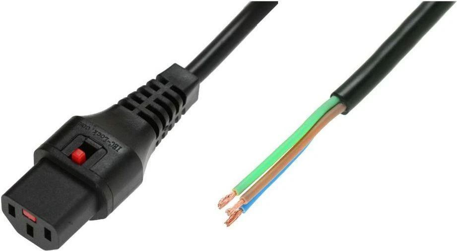 Digitus Assmann Electronic ASM IEC-PC1025 maitinimo kabelis, nuplėštas galas, H05VV-F 3 X 1,00 mm2 iki C13 IEC LOCK, 2m juodas