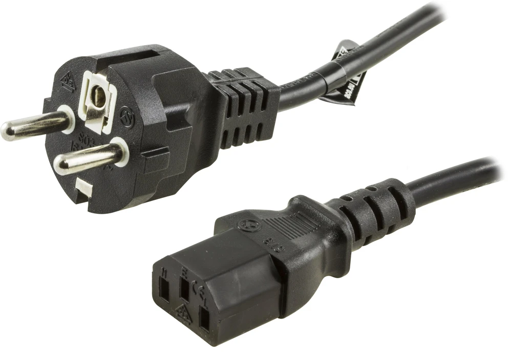 DELTACO įžemintas kabelis CEE 7/7 iki IEC 60320 C13 , max 250V / 10A, 0,5m, juodas / DEL-109M-50