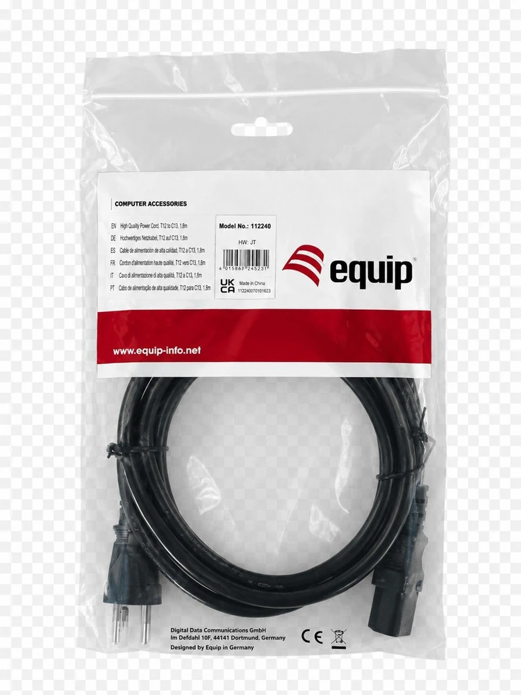 Kabelis zasilający Equip C13 ->T12 Bu/St juoda 1.80m PVC (112240)