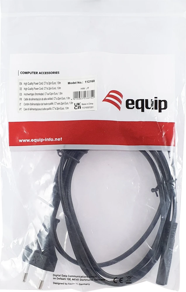 „Equip“ maitinimo kabelis, juodas, 1,8 m, C7, 2 kontaktų, skydelis