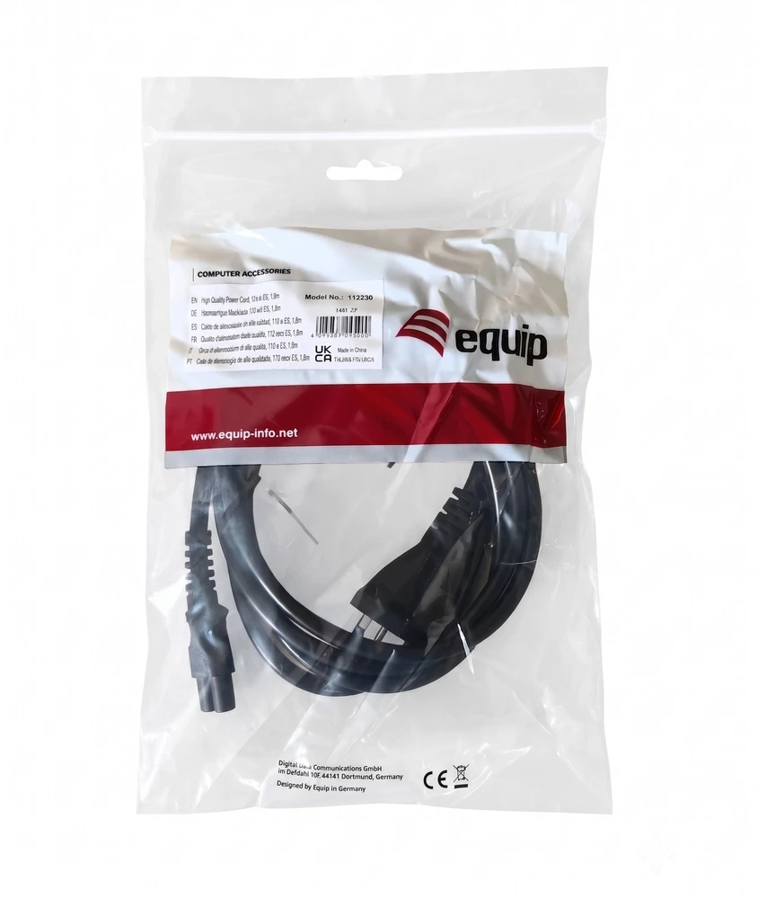 Kabelis zasilający Equip T12 ->C5 gniazdo/wtyczka juoda 1.80m PVC (112230)