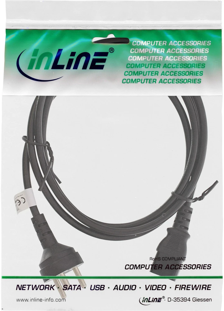 InLine® Denmark maitinimo laidas, juodas, H05VV-F, 3x1,00mm², 5 m