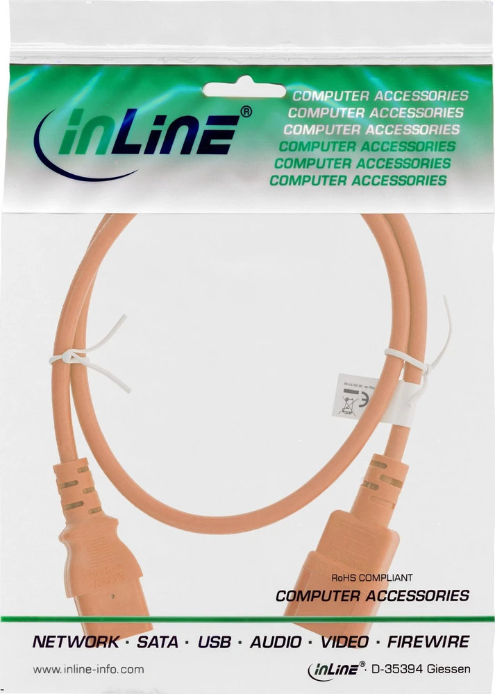 Kabelis zasilający InLine INLINE maitinimo kabelis šalto įrenginio ilgintuvas C13 iki C14 2m oranžinis