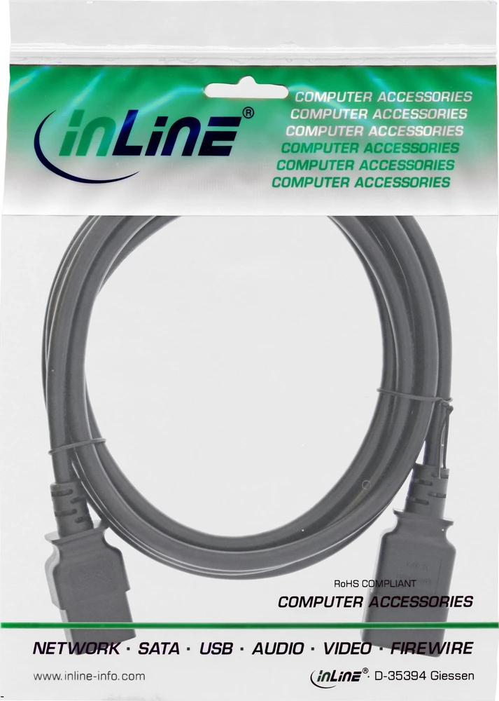 Kabelis zasilający InLine® Maitinimo kabelis C19–C20 3 kontaktų IEC kištukinis ir moteriškas juodas 7,5 m