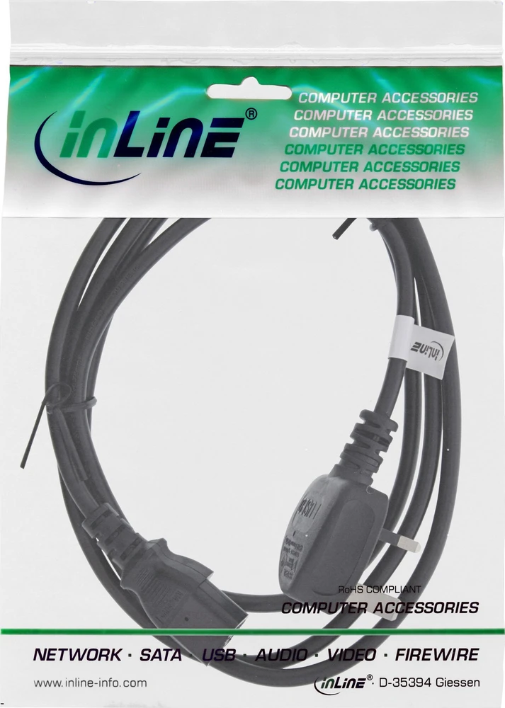Kabelis zasilający InLine® Maitinimo kabelis JK/Anglijos kištukas prie 3 kontaktų IEC C13, juodas, 5 m