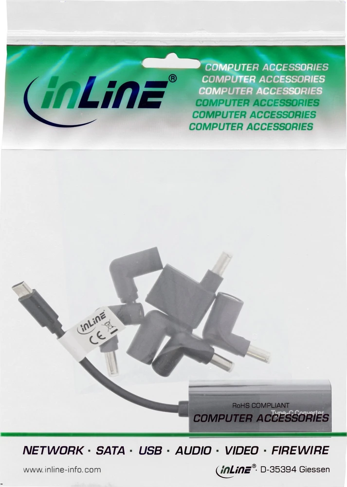 Kabelis zasilający InLine® Nešiojamojo kompiuterio maitinimo blokas, skirtas USB Type-C 7-in-1 įkrovimo rinkiniui