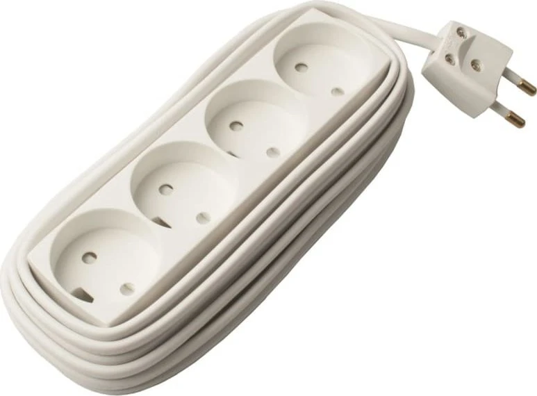 Thorkild Larsen E-LINE plastikinis ilgintuvas, 3 krypčių, C tipo (EU) lizdas, baltas