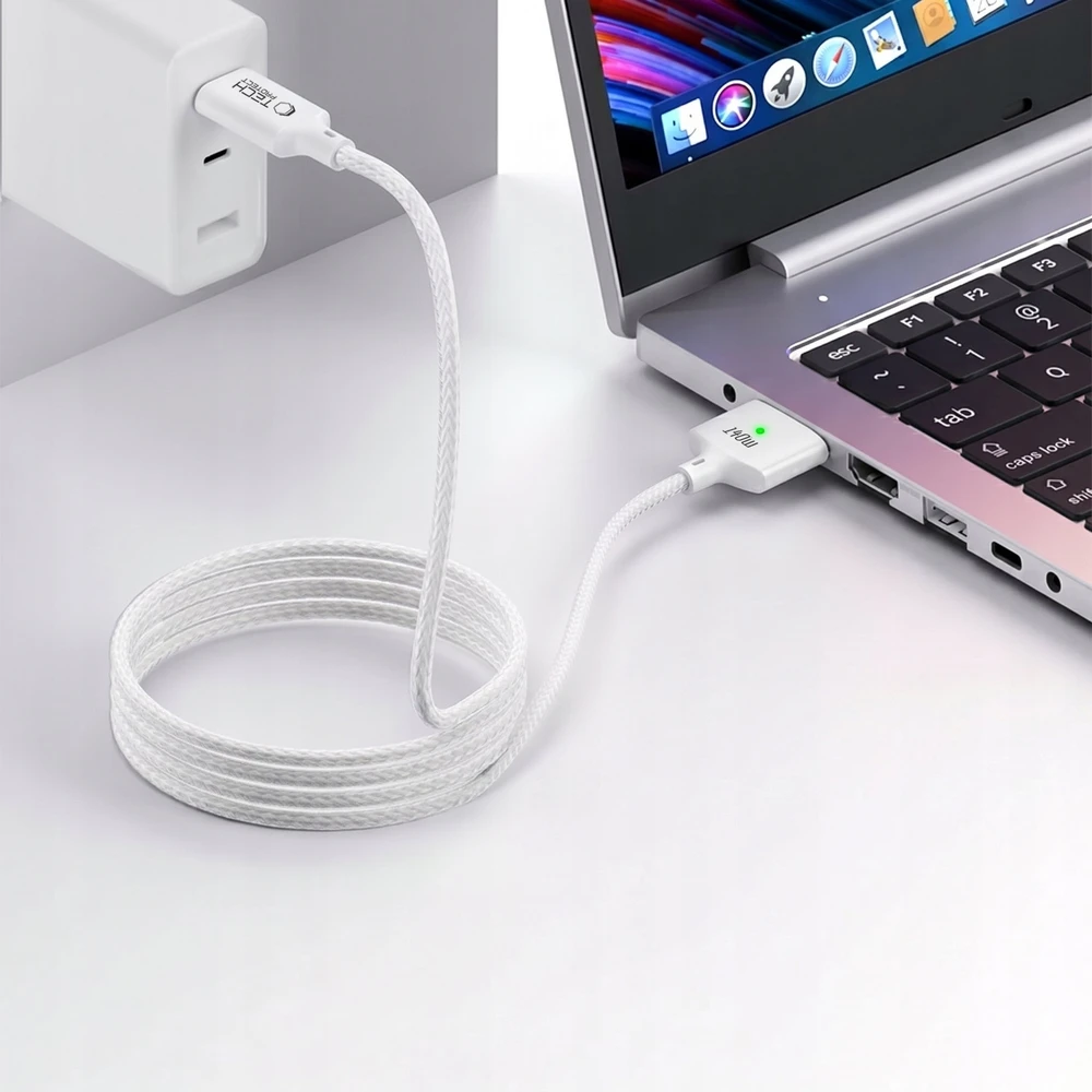 „Tech-Protect MMC01 Ultraboost USB-C / USB-C MagSafe 3 140W 200cm“ laidas, skirtas „MacBook“ – Baltas