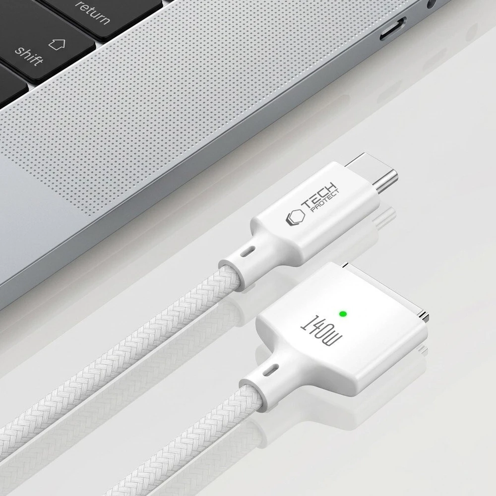 „Tech-Protect MMC01 Ultraboost USB-C / USB-C MagSafe 3 140W 200cm“ laidas, skirtas „MacBook“ – Baltas