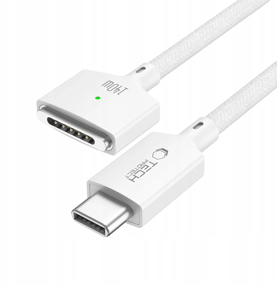 „Tech-Protect MMC01 Ultraboost USB-C / USB-C MagSafe 3 140W 200cm“ laidas, skirtas „MacBook“ – Baltas