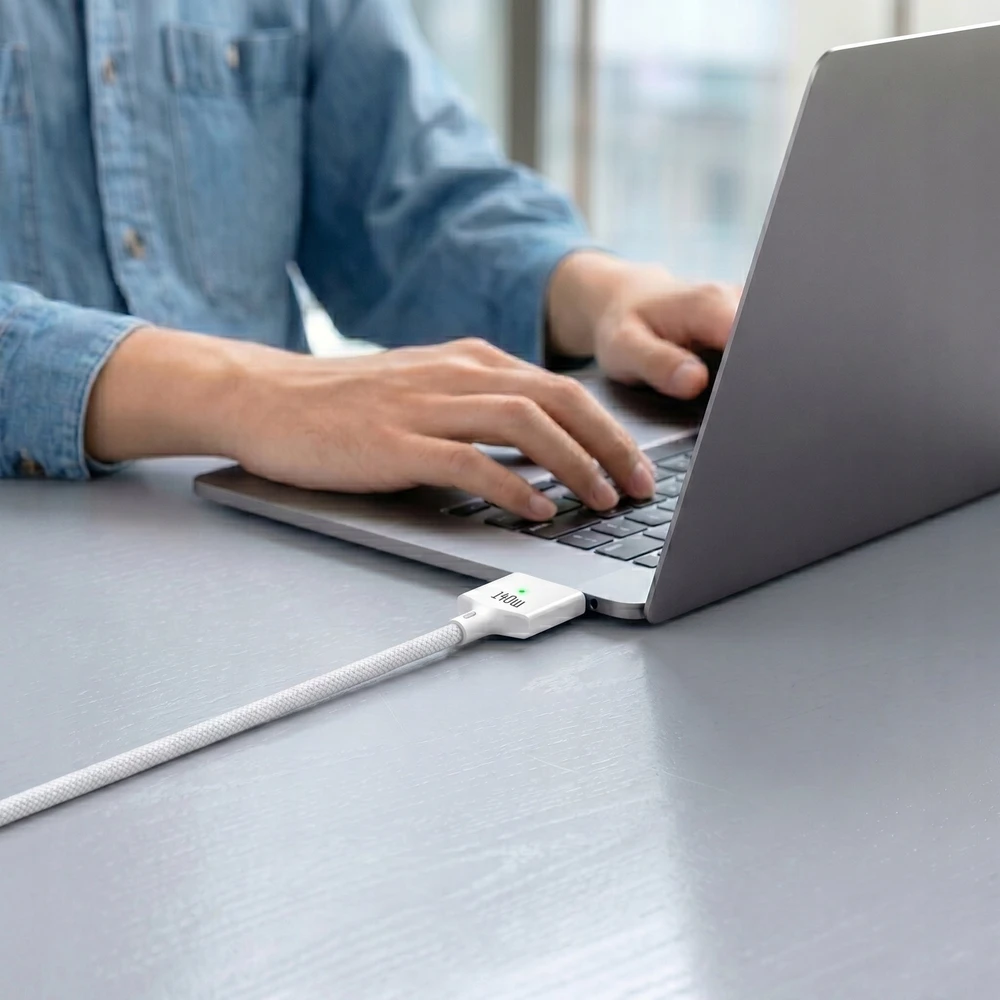 „Tech-Protect MMC01 Ultraboost USB-C / USB-C MagSafe 3 140W 200cm“ laidas, skirtas „MacBook“ – Baltas