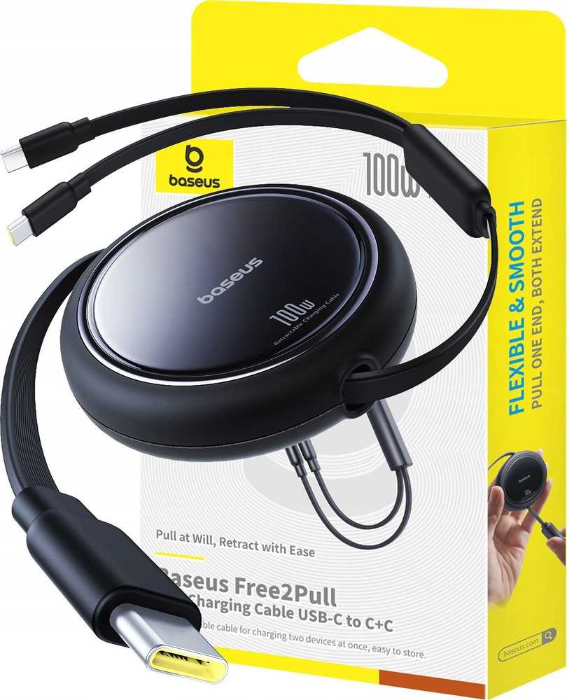 BASEUS retractable kabelis 2in1 Type C į 2 x Type C 100W 1 m juodos spalvos