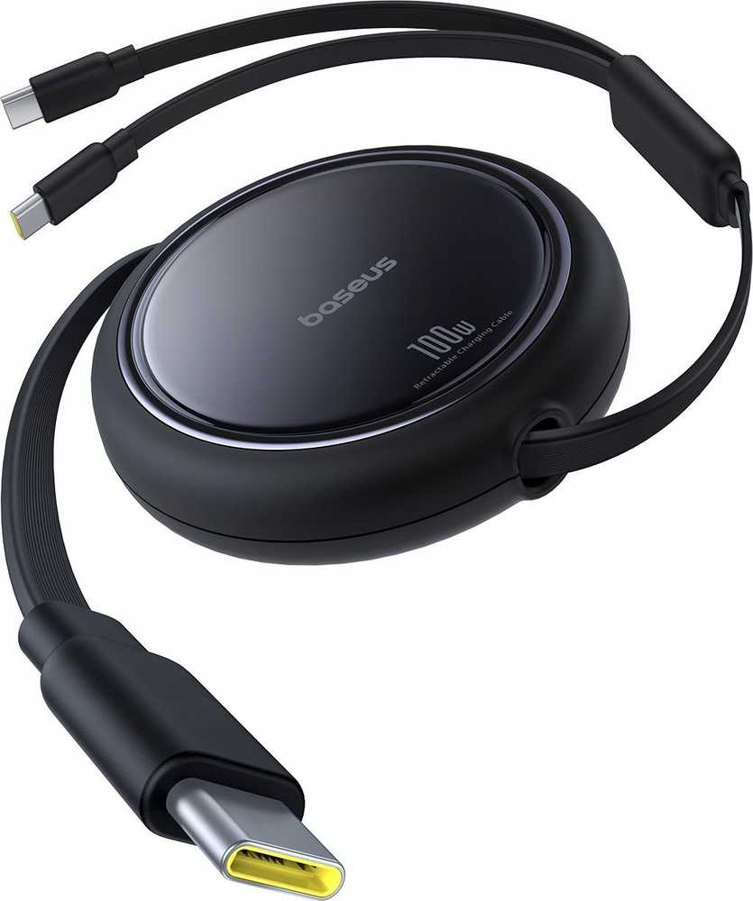 BASEUS retractable kabelis 2in1 Type C į 2 x Type C 100W 1 m juodos spalvos