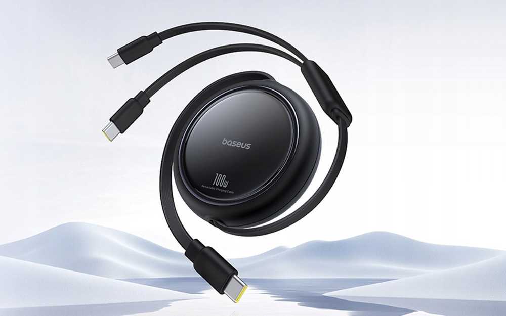 BASEUS retractable kabelis 2in1 Type C į 2 x Type C 100W 1 m juodos spalvos