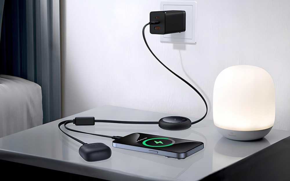 BASEUS retractable kabelis 2in1 Type C į 2 x Type C 100W 1 m juodos spalvos