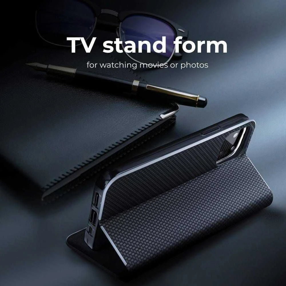 Dėklas Forcell Oem LUNA Book Carbon for Xiaomi Redmi Note 10 Pro juodos spalvos