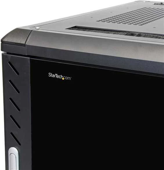 StarTech.com 4 stulpų 12U serverio stelažo spintelė, užrakinama 19 colių duomenų stelažo spintelė kompiuteriams / AV / IT įrangai, biuro / namų tinklo stelažas su ratukais ir reguliuojamais tvirtinimo bėgeliais, laisvai pastatoma stelažas, 12U, 800 kg, rakto spyna, ratukai, 43,5kg