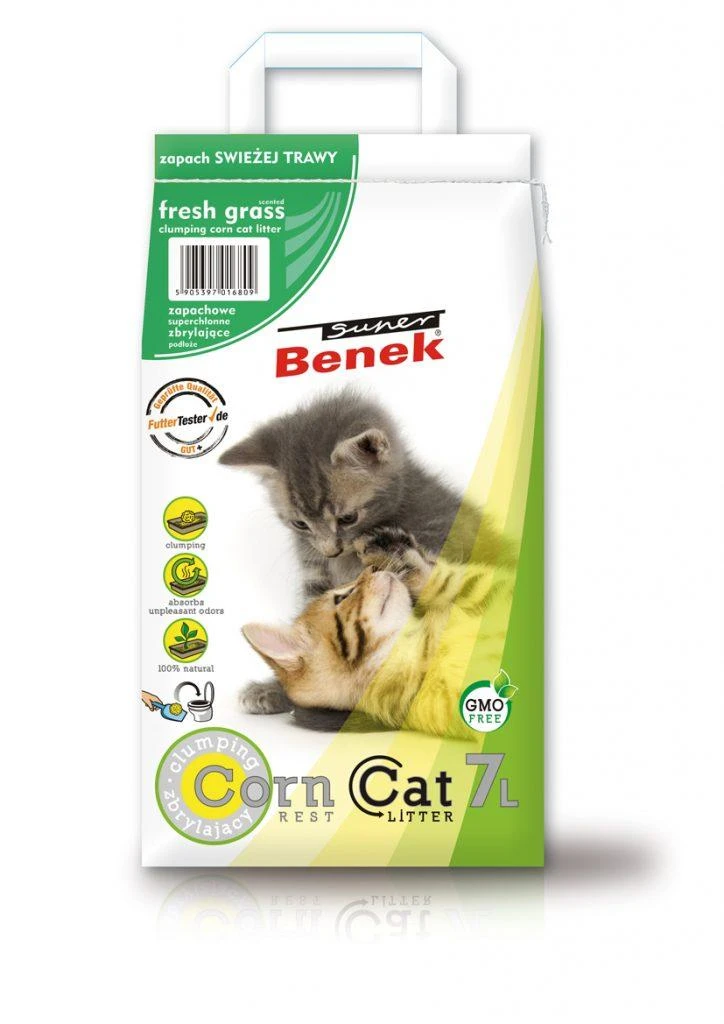 Certech Super Benek Corn Cat Fresh Grass - Kukurūzų kačių kraiko suspaudimas 7 l