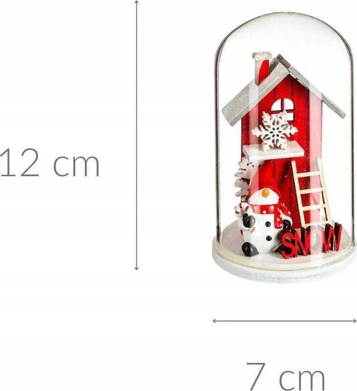 Atmosphera Stiklinis kupolas su mediniu kalėdiniu nameliu, 12 cm
