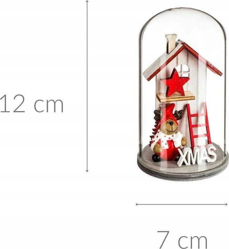 Atmosphera Stiklinis kupolas su mediniu kalėdiniu nameliu, 12 cm