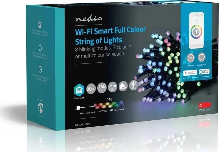 Nedis SmartLife dekoratyvinė LED Wi-Fi RGB juosta, 168 šviesos diodai, 20 m, Android™ / IOS