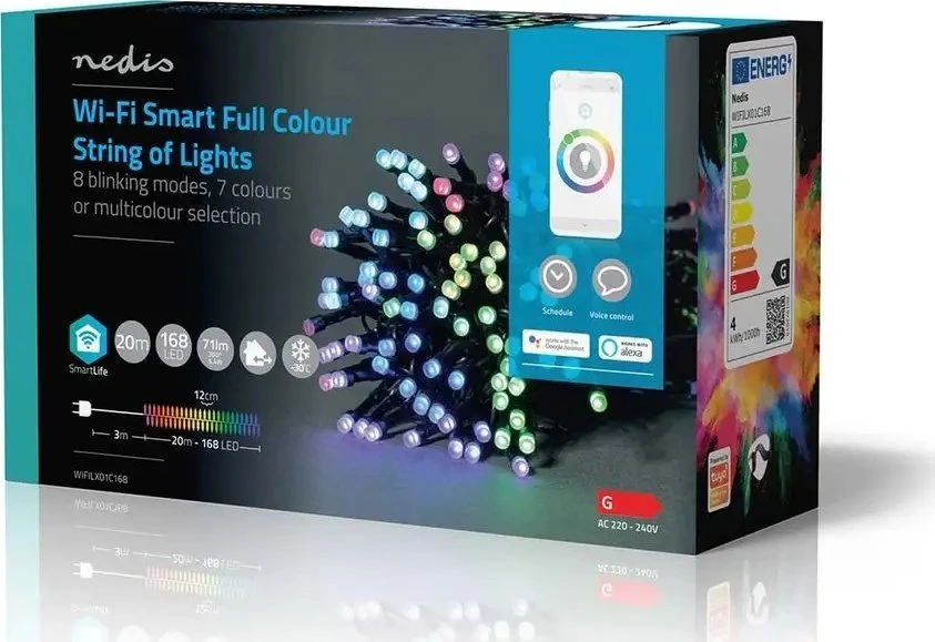 Nedis SmartLife dekoratyvinė LED Wi-Fi RGB juosta, 168 šviesos diodai, 20 m, Android™ / IOS