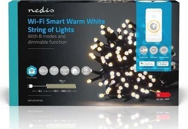 Nedis SmartLife Dekoratyvinis LED | Wi-Fi | 10m | Šiltai baltas | Šiltai baltas | 100 šviesos diodų | 10 m | Android™ / IOS